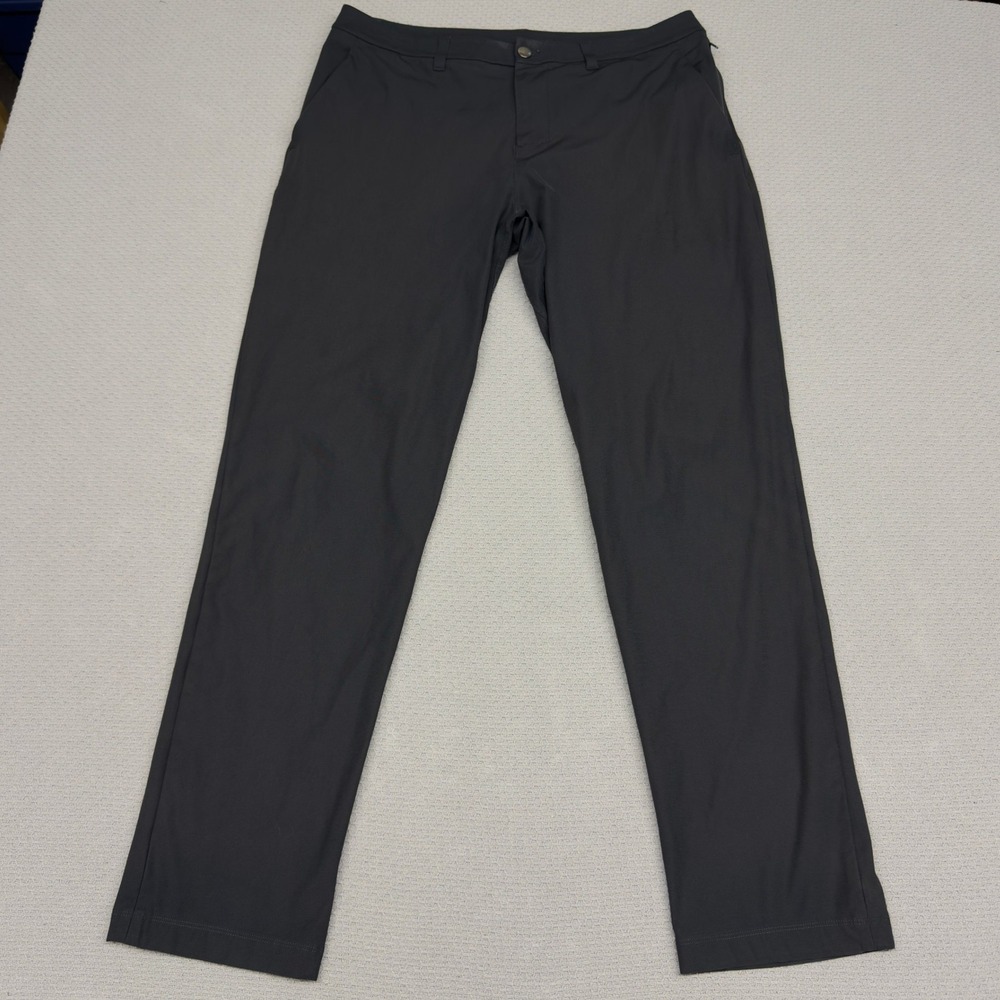 Lululemon Commission Pants Mens 34x31 Slim Charcoal Gray Performance Read Flaws